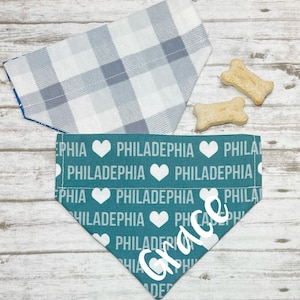 Philadelphia Eagles Dog Bandana, Eagles Dog Bandana, Reversible, Slide On Collar, Personalized Option, Heart Philly, by BizzyMamas