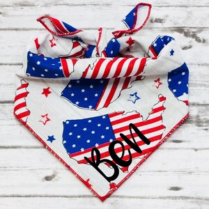 USA Dog Bandana, American Flag Dog Bandana, Tie-On Bandana, Personalized Bandana, Patriotic Dog Bandana, Fourth of July Dog Bandana