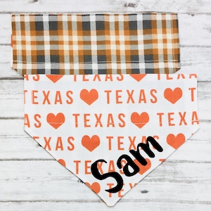 Texas Football Dog Bandana, Texas Game Day Dog Bandana, Texas Slide Over the Collar Bandana, Reversible, Personalized, Texas Dog Bandana