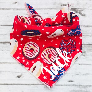 USA Dog Bandana, Patriotic Donuts Dog Bandana, Tie-On Bandana, Personalized Bandana, Patriotic Dog Bandana, Fourth of July Dog Bandana