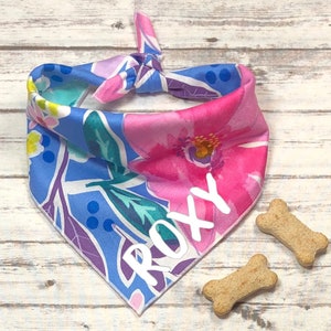Girl Floral Dog Bandana, Flowers, Tie-On Bandana, Personalized Bandana, Spring Bandana, Summer Bandana, Female Dog Bandana