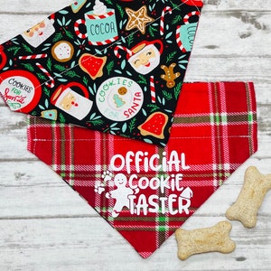 Cookie Taster Dog Bandana, Christmas Dog Bandana, Holiday Dog Bandana, Plaid, Reversible, Over the Collar, Personalized, BizzyMamas