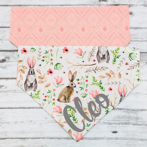 Easter Dog Bandana, Easter Bunny Dog Bandana, Floral Dog Bandana, Coral, Peach, Over the Collar, Reversible, Personalized, BizzyMamas