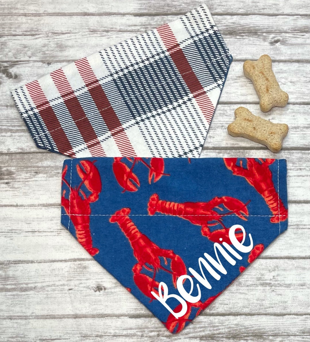 Lobster Dog Bandana, Summer Dog Bandana, Reversible, Slide on Collar