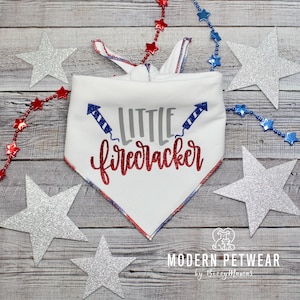 4th of July Dog Bandana, Little Firecracker Glitter Dog Bandana, Tie-On Bandana, Personalized Bandana, Patriotic Dog Bandana, Red White Blue