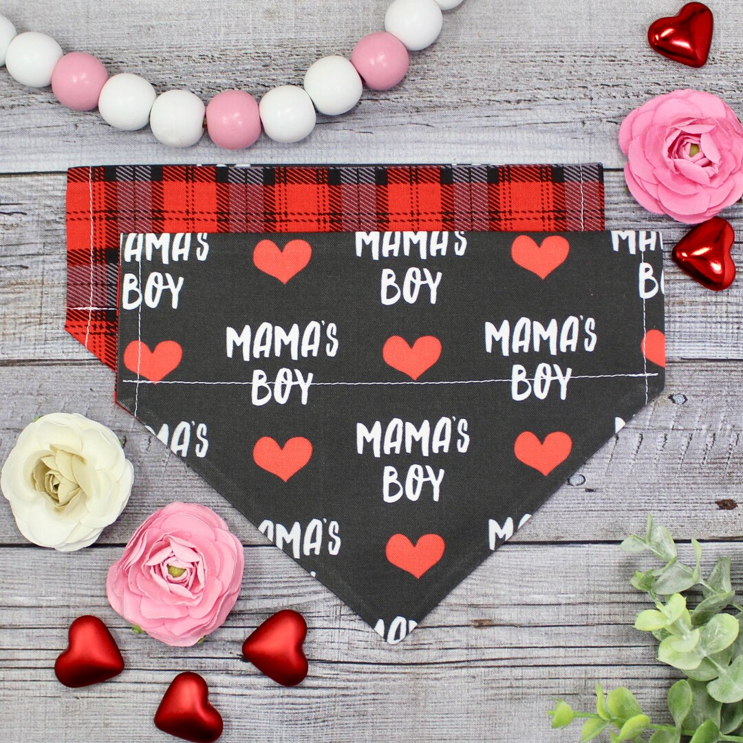 Mama's Boy Dog Bandana, Valentine's Day Dog Bandana, Over the Collar