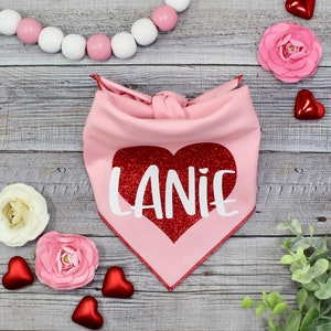 Valentine&#39;s Day Dog Bandana, Glitter Heart Bandana, Valentine Dog Bandana, Pink, by BizzyMamas