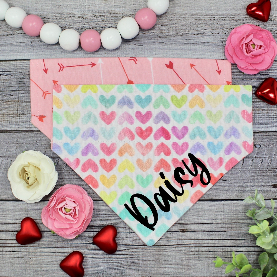 Pastel Rainbow Dog Bandana, Valentine's Day Dog Bandana, Over the