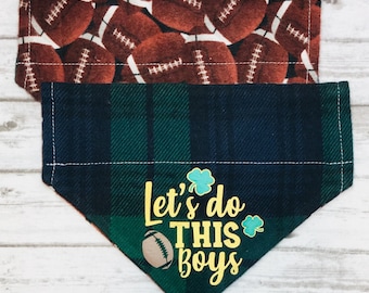 Irish Football Dog Bandana, Fighting Irish Fan, Reversible, Slide Over Collar, Over the Collar, Plaid, by BizzyMamas