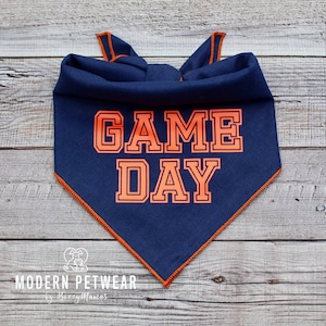 Game Day Dog Bandana, Navy and Orange, Tie-On Bandana, by BizzyMamas