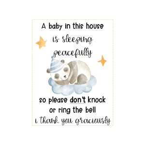 Baby Sleeping Front Door Sign, printable, sleeping baby, front door, door, panda