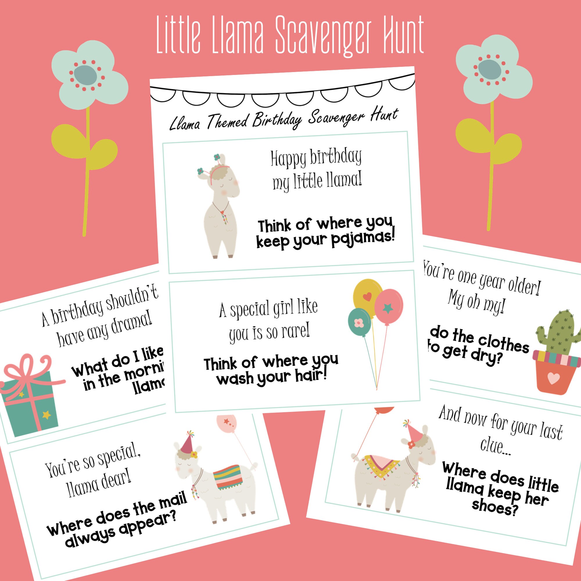 Birthday Scavenger Hunt, Clue Cards, Kids, Toddlers, Scavenger