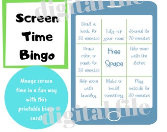 Screen Time Bingo Card, Screen time management, bingo, kids