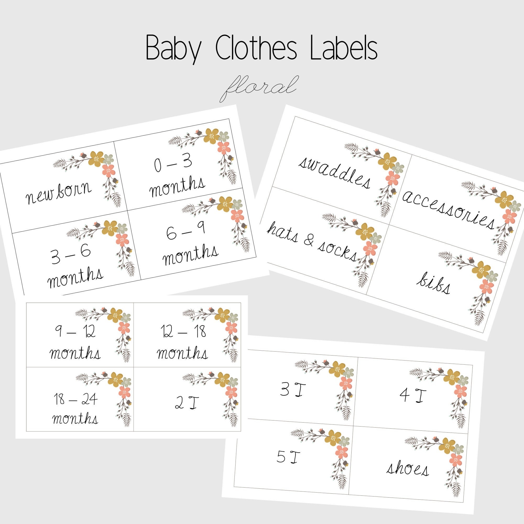 Baby Clothes Organization, Nursery Organization, Storage Labels, Printable, baby organization, nursery storage, nursery bin labels, floral