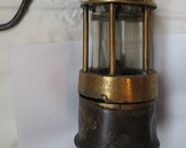Antique Brass Steel Belgium Miners Lamp all original Ermex Glass Intact Gauze.