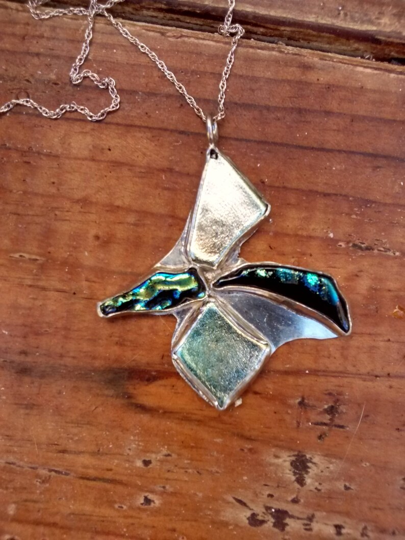 Handmade Sterling Silver and Glass Pendant The Soul of Flight