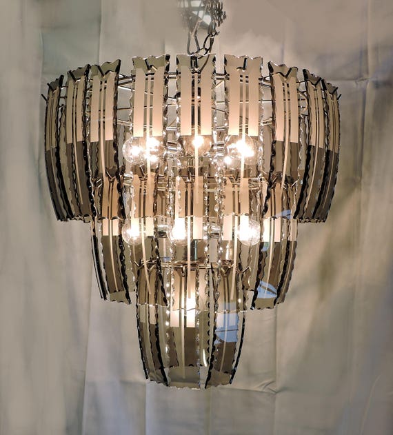 Mid Century Modern Smoked Glass Chandelier Fontana Arte Style Image 0