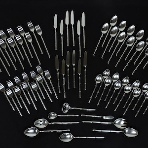 Service for 12 Stanley Roberts Tiburon Modern Stainless Bamboo Style Flatware