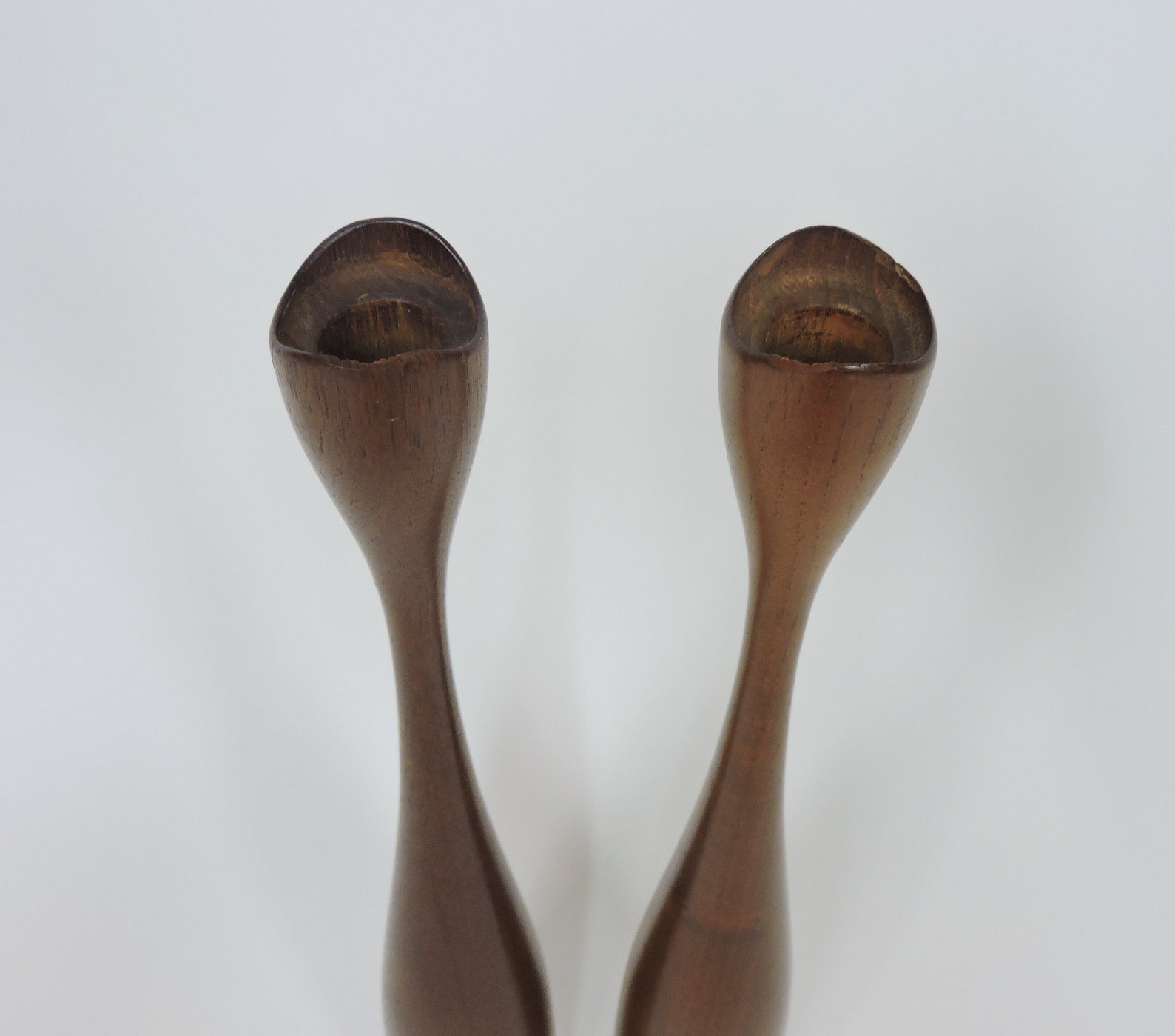 Pair of Large Danish Mid Century Modern Turned Teak Candleholders ...