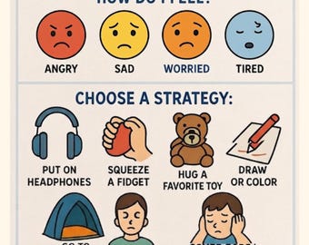ADHD, Autism Calm Down Chart Bundle, Autism Coping Skills, Sensory Regulation Tools, Emotion Chart for Kids, Classroom Decor, ADHD Resources