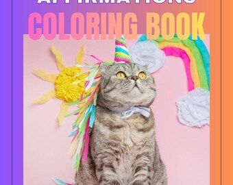 Unicorn Cat Coloring Book | Positive Affirmations, Kawaii Nursery Art (Digital Download)