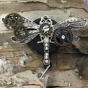 Butterfly Badge reel - steampunk butterfly badge reel-  badge holder-  nurse badge reel- retractable badge reel- beaded badge reel- gifts