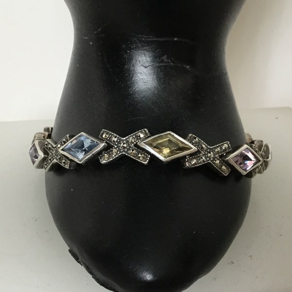 Marcasite bracelet -multi color stone bracelet - marquis  marcasite bracelet- gemstone marcasite bracelet- gifts