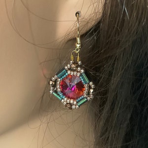 Earrings,boho earrings, wedding beaded earrings,dangle earrings,bling earrings, rivoli  earrings,all occasion earrings,gifts for her