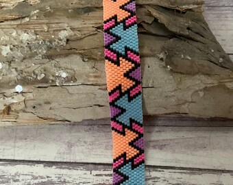 Neon Seed Bead Bracelet – Geometric Peyote Stitch, Adjustable