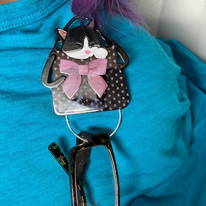 Eyeglasses holder pin, acrylic cat eyeglass holder, badge holder,sunglasses holder, wear on jackets, shirts,  never lose your glasses