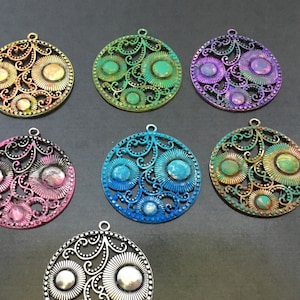 Hand-Painted Patina Filigree Pendant Charms: Jewelry Making Supplies