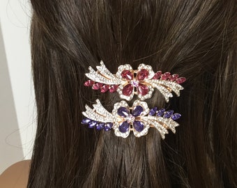 Barrette - purple or pink Barrette- wedding barrette- hair clip- hair jewelry -  bling hair barrettes -  boho hair clip- girlfriend gifts