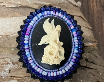 Fairy Cameo Badge Reel: Beaded Bling Retractable ID Holder