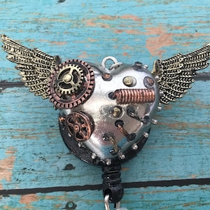 Heart Badge reel -steampunk heart badge reel- professional badge holder-  nurse badge reel- retractable badge reel- beaded badge reel- gifts