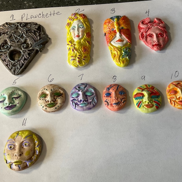 Cabochons- whimsical  cabochons -faces- painted faces- bead embroidery faces- doll making faces-faces for jewelry- painted faces for goddess