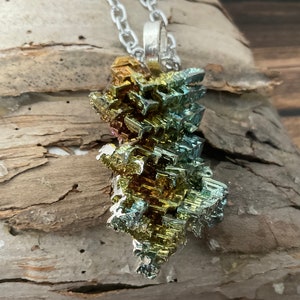 Bismuth pendant, natural bismuth necklace, Crystal bismuth, reflective bismuth pendant, gorgeous coloring, beautiful gift for her or him