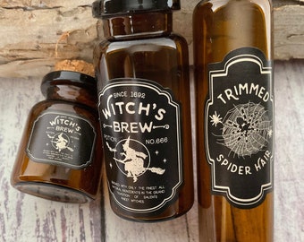 Halloween Potion Bottles Set: Mini Witch's Brew Apothecary Decor