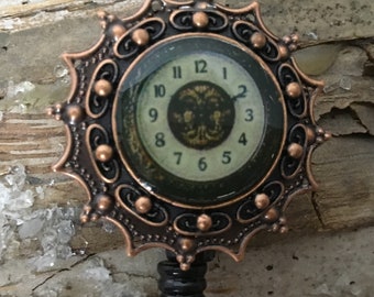 Badge reel - steampunk faux clock  badge reel- professional badge holder-  nurse badge reel- retractable badge reel- gifts