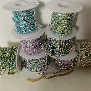 Assorted colors of AB cup chain for embroidery/ 3mm crystal cup chain for jewelry/ cup chain for embellishment / beautiful chain