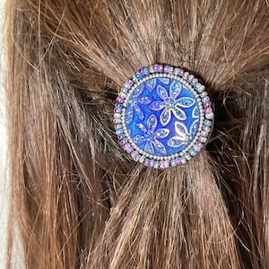 Blue Beaded Hair Tie: Embroidered Floral Ponytail Holder