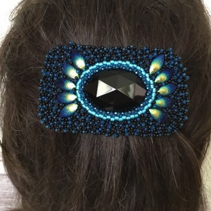 Beaded Hair Barrette: Black Crystal, Elegant Embroidered Hair Clip