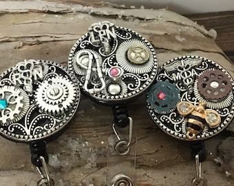 Medical badge reels, caduceus badge reel, gears badge reel, professional badge reel, gifts