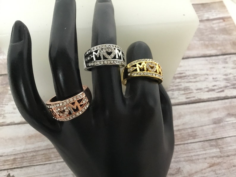 mom ring silver gold and rose Mom rings Mother\u2019s Day gifts rhinestone Mother\u2019s Day ring Mom gifts