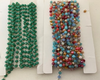 Faceted Crystal Bead Chain: Gold Stainless Steel Cable Chain, 3mm, 20 Inch