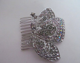 Butterfly wedding hair accessory    wedding hair clip  bridal head piece  bridal rhinestone hair clip  head piece  crystal hair clip