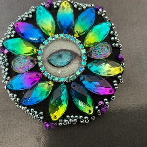 All Seeing Eye Pin: Handmade Embroidered Faux Leather Brooch