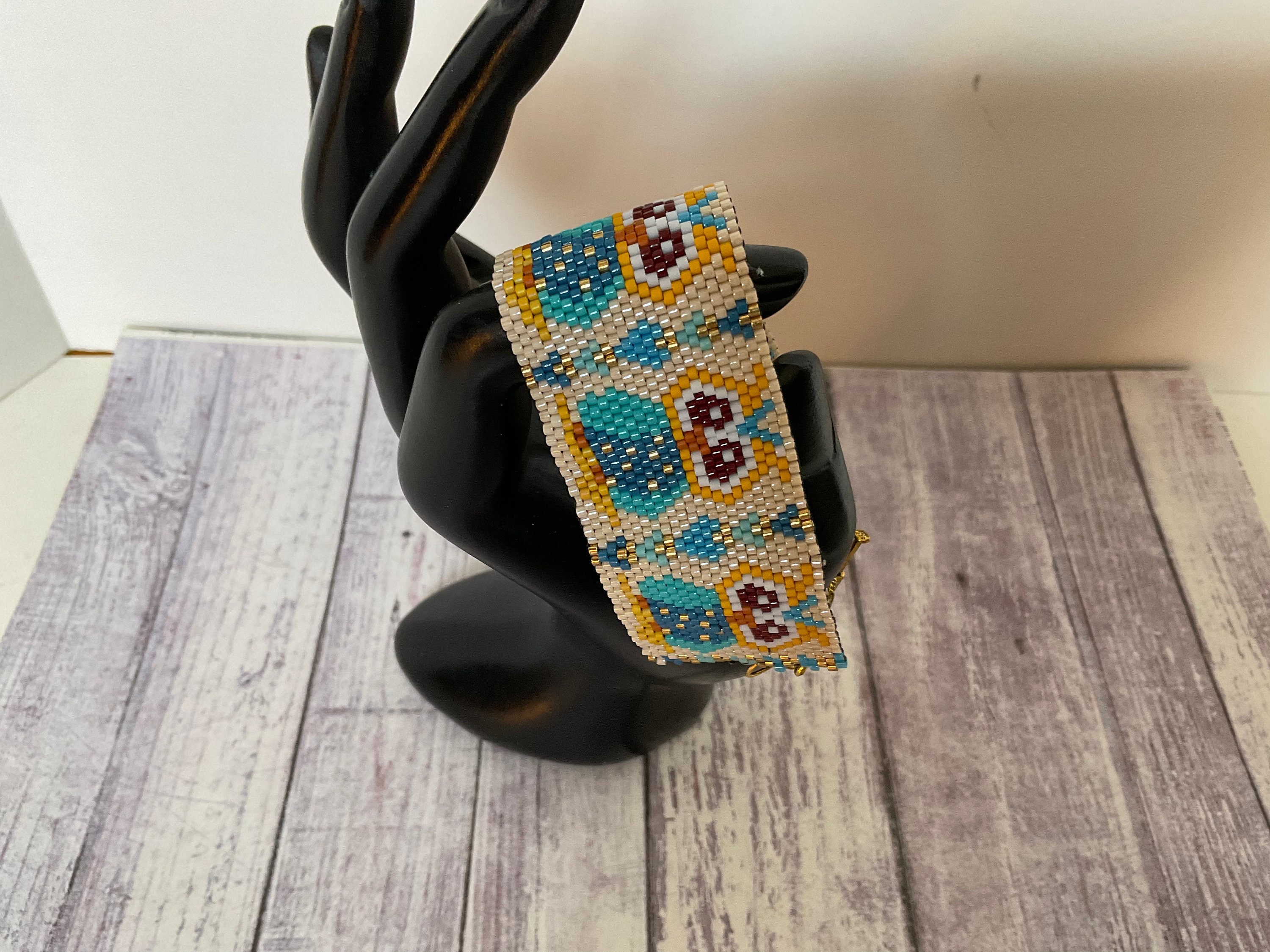 Peyote Stitched Owl Cuff Bracelet, Seed Bead Jewelry