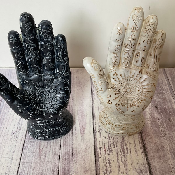 Hamsa hand, hand spiritual statue, vintage hand, jewelry holder, hand of God, altar , home decor, palmistry hand, black or beige hand, gifts