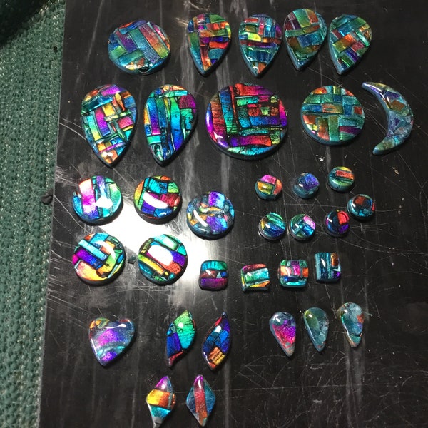 Cabochons - Dichroic  assorted sizes -embroidery cabochons- polymer clay cabochons -clay pendants -crafts- jewelry making-pendants  jewelry