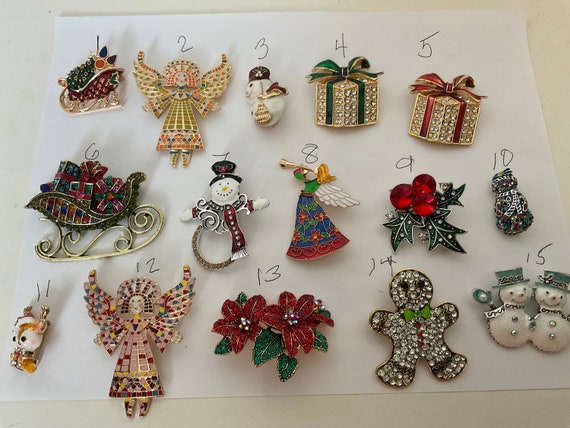 christmas themed brooches